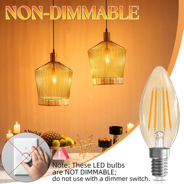 Alt view image 3 of 6 - E12 LED Bulb, Candelabra Light Bulbs, 2200K Amber Warm, 24 Pack 40 watt Equivalent, Non-Dimmable Candle Bulb, 400LM, LED Chandelier Light Bulbs for Ceiling Fans, 90+CRI, Amber Glass Finish