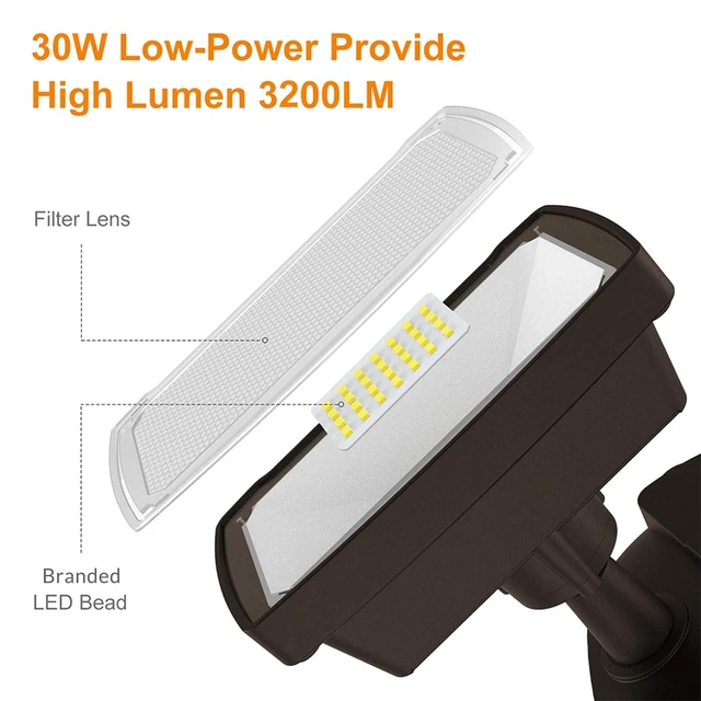 Alt view image 3 of 7 - Hardwired LED Security Lights Motion Sensor Outdoor, 30W 3200LM 5500K Daylight, 72 FT Range & 180° Detection, Easy to Install, IP65 Waterproof, 2 Head Flood Light for Garage, Yard, Porch