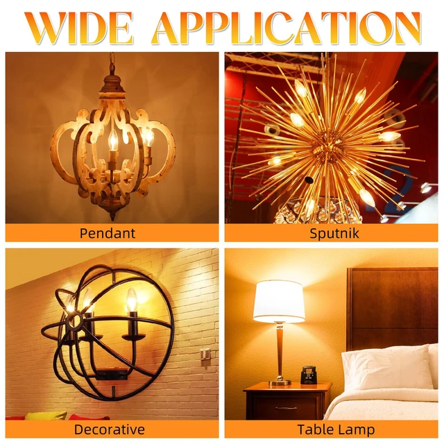 Alt view image 6 of 6 - E12 LED Bulb, Candelabra Light Bulbs, 2200K Amber Warm, 24 Pack 40 watt Equivalent, Non-Dimmable Candle Bulb, 400LM, LED Chandelier Light Bulbs for Ceiling Fans, 90+CRI, Amber Glass Finish