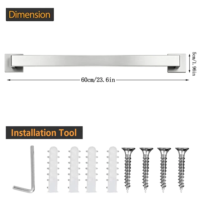 Alt view image 6 of 7 - Towel Bar - 23.6 Inch Bathroom Towel Holder - Brushed Nickel Stainless Steel Towel Racks for Bathroom Wall Mounted, Towel Rod for Bathroom Wall