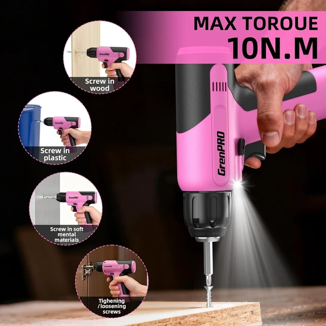 Alt view image 3 of 7 - 188PCS Pink Cordless Drill Tool Set For Women Tool Kit For Home Box All-In-One Basic Household Tool Box, Glue Gun Accessories DIY, CR-V Steel, Sturdy Storage Case Auto Repair Kit For Men