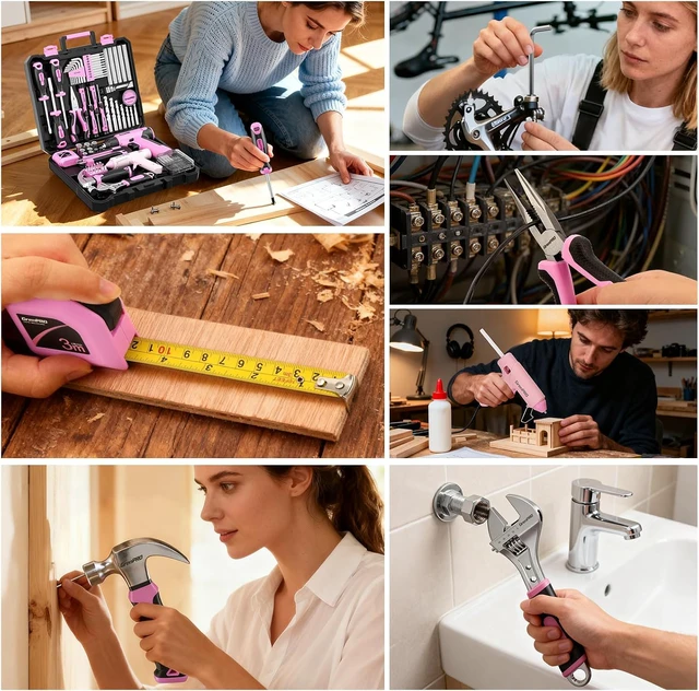 Alt view image 4 of 7 - 188PCS Pink Cordless Drill Tool Set For Women Tool Kit For Home Box All-In-One Basic Household Tool Box, Glue Gun Accessories DIY, CR-V Steel, Sturdy Storage Case Auto Repair Kit For Men