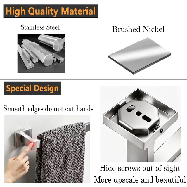 Alt view image 5 of 7 - Towel Bar - 23.6 Inch Bathroom Towel Holder - Brushed Nickel Stainless Steel Towel Racks for Bathroom Wall Mounted, Towel Rod for Bathroom Wall