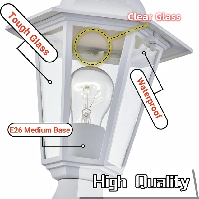 Alt view image 4 of 7 - 2 Packs Outdoor Post Light, Pole Lantern, E26 Base 60W Max, Aluminum Housing Plus Glass, Wet Location Rated, ETL Qualified, Bulbs not Included, White