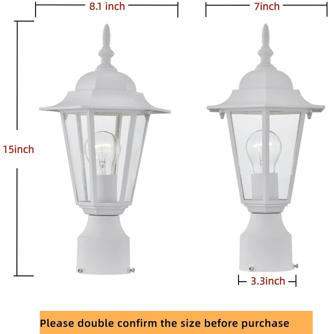 Alt view image 2 of 7 - 2 Packs Outdoor Post Light, Pole Lantern, E26 Base 60W Max, Aluminum Housing Plus Glass, Wet Location Rated, ETL Qualified, Bulbs not Included, White