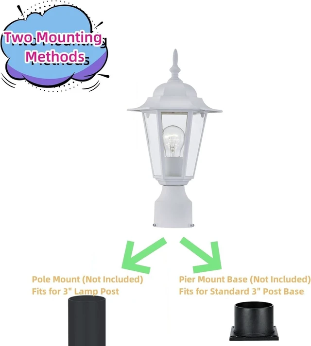 Alt view image 6 of 7 - 2 Packs Outdoor Post Light, Pole Lantern, E26 Base 60W Max, Aluminum Housing Plus Glass, Wet Location Rated, ETL Qualified, Bulbs not Included, White
