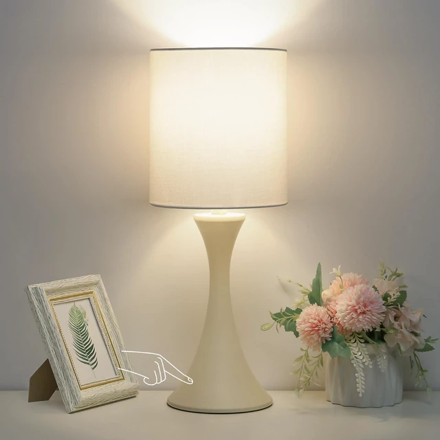Main image of Dimmable Table Lamp, 3 Way Touch Control Desk Lamp, Small Bedside Light Nightstand Lamp with Beige Shade and Cream Base, Reading Lamp for Living Room, Bedroom, Dorm, Office, 3000K LED Bulb Included