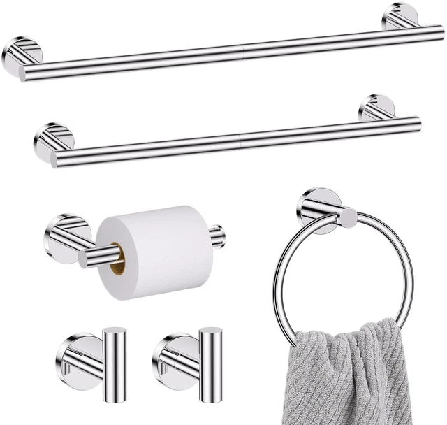 Main image of Chrome Bathroom Hardware Set, 6 Pieces Towel Bar Towel Holder Set Includes 19.68/23.6in Towel Bar, Toilet Paper Holder,Towel Ring and Towel Hook Wall Mount Bathroom Accessories Set