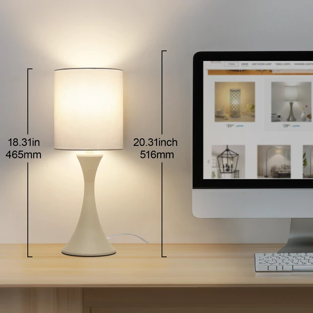 Alt view image 4 of 7 - Dimmable Table Lamp, 3 Way Touch Control Desk Lamp, Small Bedside Light Nightstand Lamp with Beige Shade and Cream Base, Reading Lamp for Living Room, Bedroom, Dorm, Office, 3000K LED Bulb Included