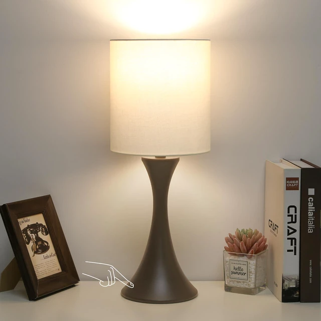 Main image of 3 Way Touch Control Table Lamp, Dimmable Bedside Lamp, Nightstand Light Desk Lamp with Beige Shade and Dark Brown Base, Small Lamp for Living Room, Bedroom, Dorm, Office, 3000K LED Bulb Included