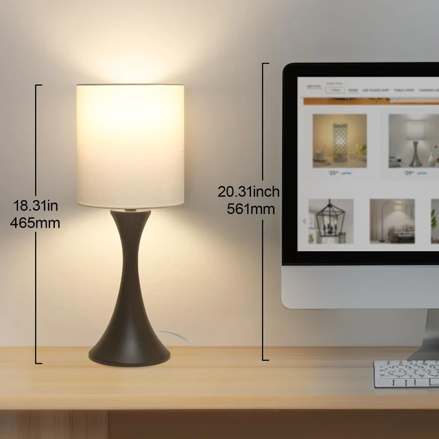 Alt view image 4 of 7 - 3 Way Touch Control Table Lamp, Dimmable Bedside Lamp, Nightstand Light Desk Lamp with Beige Shade and Dark Brown Base, Small Lamp for Living Room, Bedroom, Dorm, Office, 3000K LED Bulb Included
