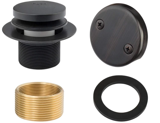 Main image of Tip-Toe Bathtub Drains Trim Set with Two-Hole Overflow Faceplate, Replacement Bath Drain Trim Kit with 2-Hole Overflow Faceplate and Universal Fine/Coarse Thread (Oil Rubbed Bronze)