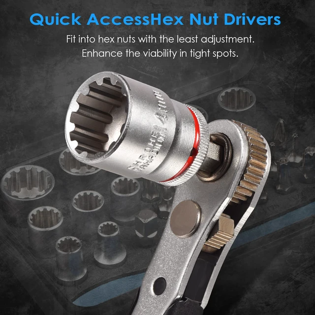 Alt view image 3 of 7 - S2 Steel Screwdriver Bit Set with 1/4" Hex Shank Bits (30) S2 Steel 1/4" Hex Shank Magnetic Bit Holder, 36-Tooth Gear Wrench Handle for Tight Spaces