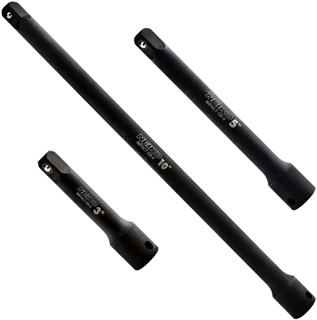 Main image of 00234A 3/8-Inch-Drive Impact Extension-Bar Set, Made with CrV Steel, 3-Inch, 5-Inch, and 10-Inch Sizes, 3-Piece Set