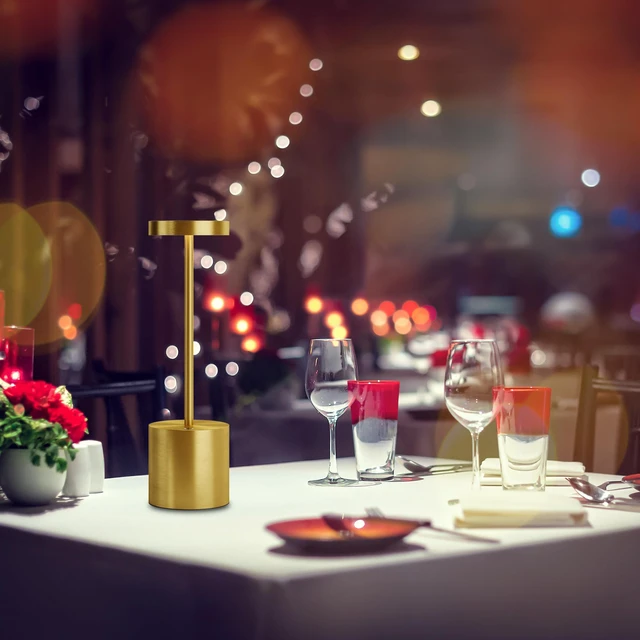 Alt view image 6 of 7 - LED Cordless Table Lamps, 5000mAh Rechargeable Table Light Portable Outdoor Table Lamp, 3 Color Stepless Dimming Battery Powered Lamp for Dinner/Patio/Restaurant/Bedroom (Gold)