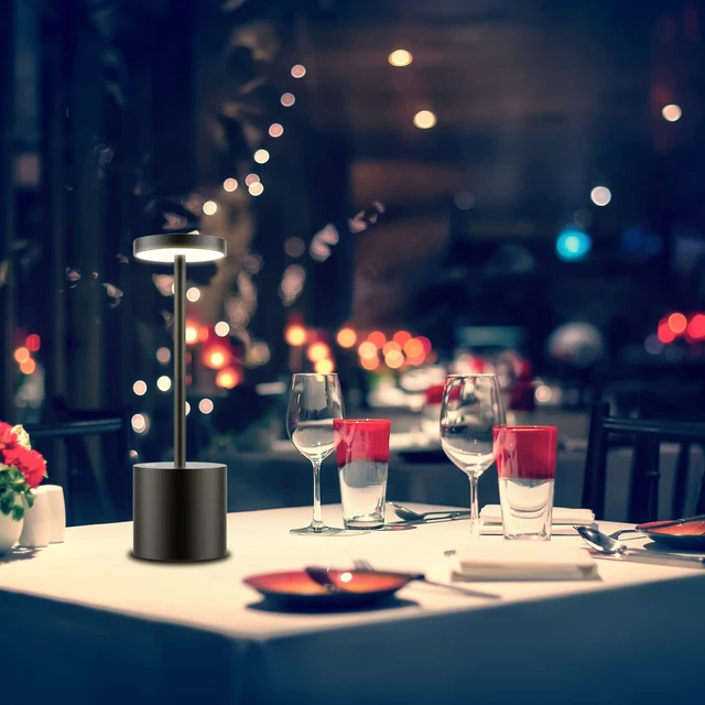 Alt view image 3 of 7 - LED Cordless Table Lamps, 5000mAh Rechargeable Table Light Portable Outdoor Table Lamp, 3 Color Stepless Dimming Battery Powered Lamp for Dinner/Patio/Restaurant/Bedroom (Black)