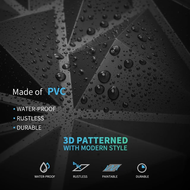 Alt view image 5 of 7 - 50-Pack Modern Diamond Textured 3D Wall Panels, 12 x 12 in, Black Light PVC, Waterproof, Scratch Proof, Decorative Wall, Ideal for Home, Office & Commercial Spaces