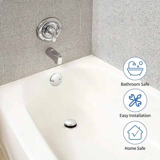 Alt view image 5 of 6 - Tub Drain Kit with Bathtub Drain Stopper (Chrome) Tip-Toe Tub Drain Trim Set with Two-Hole Overflow Plate, Replacement Conversion Assembly with Universal Fine & Coarse Thread
