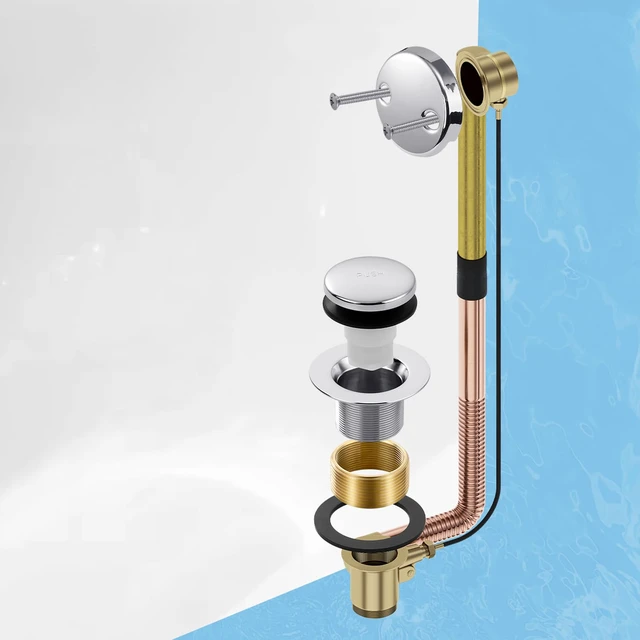 Alt view image 6 of 6 - Tub Drain Kit with Bathtub Drain Stopper (Chrome) Tip-Toe Tub Drain Trim Set with Two-Hole Overflow Plate, Replacement Conversion Assembly with Universal Fine & Coarse Thread