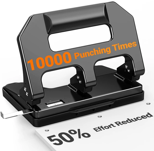 Main image of HPX1 Heavy Duty 3 Hole Punch, 3 Hole Puncher for Binder, 40-Sheet Three Hole Punch w/ 10000+ Uses, Metal Hole Puncher 3 Ring, 50% Reduced Effort, Bulit-in S.S. Paper Guide (Black)