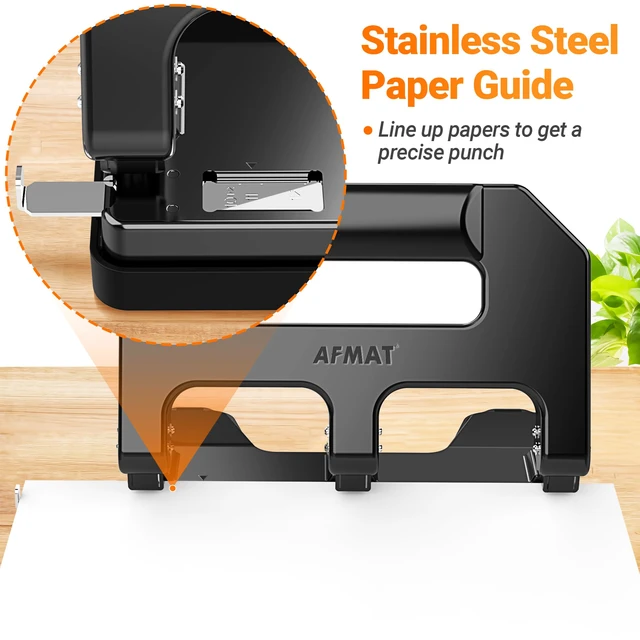 Alt view image 5 of 7 - HPX1 Heavy Duty 3 Hole Punch, 3 Hole Puncher for Binder, 40-Sheet Three Hole Punch w/ 10000+ Uses, Metal Hole Puncher 3 Ring, 50% Reduced Effort, Bulit-in S.S. Paper Guide (Black)