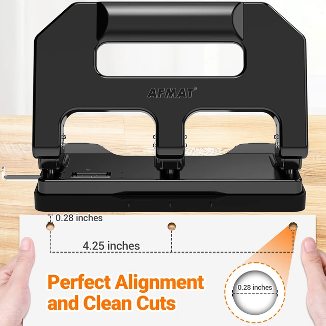 Alt view image 6 of 7 - HPX1 Heavy Duty 3 Hole Punch, 3 Hole Puncher for Binder, 40-Sheet Three Hole Punch w/ 10000+ Uses, Metal Hole Puncher 3 Ring, 50% Reduced Effort, Bulit-in S.S. Paper Guide (Black)