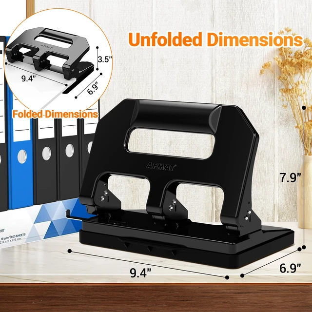 Alt view image 7 of 7 - HPX1 Heavy Duty 3 Hole Punch, 3 Hole Puncher for Binder, 40-Sheet Three Hole Punch w/ 10000+ Uses, Metal Hole Puncher 3 Ring, 50% Reduced Effort, Bulit-in S.S. Paper Guide (Black)