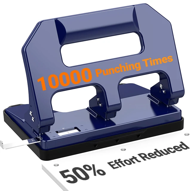 Main image of Heavy Duty 3 Hole Punch, 3 Hole Puncher for Binder, 40-Sheet Three Hole Punch w/ 10000+ Uses, Metal Hole Puncher 3 Ring, 50% Reduced Effort, 9/32inch Hole, Bulit-in S.S. Paper Guide HPX1 (Blue)
