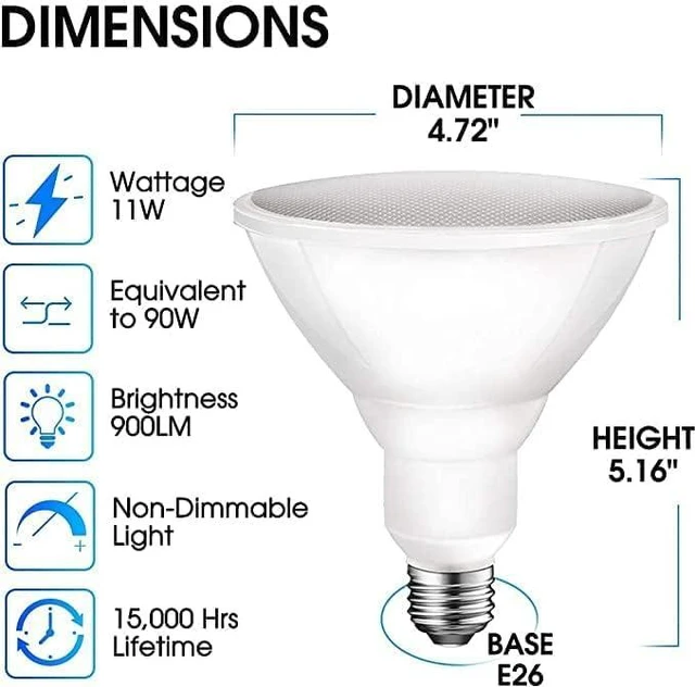 Alt view image 2 of 7 - Energetic LED Flood PAR38 Light Bulb, 3000K Warm White, 90W Equivalent, Efficient 11W, Wet Rated, 900 Lumens, Medium Base, Non-Dimmable, 2 Pack