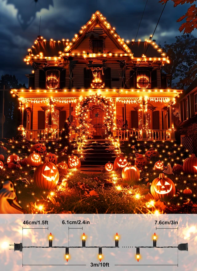 Alt view image 3 of 7 - 2 Pack Orange Halloween Mini Lights, 10 Feet 50 Count Mini String Lights