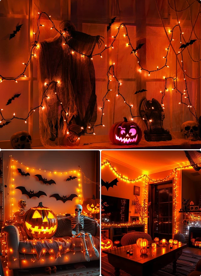 Alt view image 5 of 7 - 2 Pack Orange Halloween Mini Lights, 10 Feet 50 Count Mini String Lights