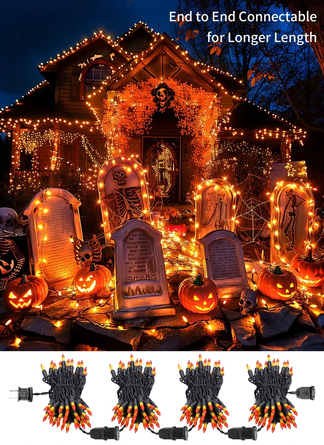 Alt view image 6 of 7 - 2 Pack Orange Halloween Mini Lights, 10 Feet 50 Count Mini String Lights