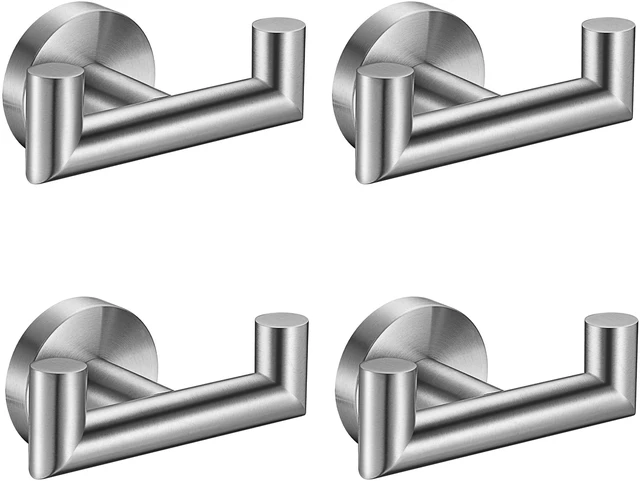 Main image of Towel Hooks for Bathrooms,Towel Hook for Kitchen Bathroom,SUS304 Stainless Steel Coat Hook,Heavy Duty Double Holder Robe Hooks for Hanging Towels,Coats,Sponges,Clothes,Wall Mount,Brushed Nickel,4 Pack