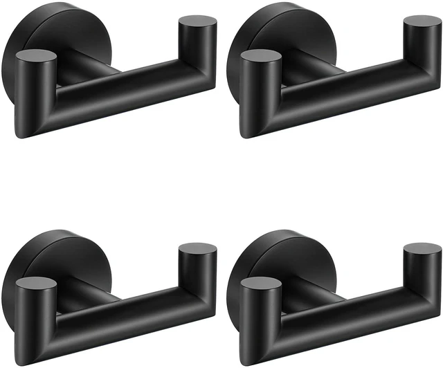 Main image of Towel Hooks for Bathrooms,Towel Hook for Kitchen Bathroom,SUS304 Stainless Steel Coat Hook,Heavy Duty Double Holder Robe Hooks for Hanging Towels,Coats,Sponges,Clothes,Wall Mount,Matte Black,4Pack