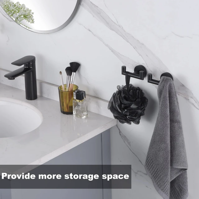 Alt view image 2 of 6 - Towel Hooks for Bathrooms,Towel Hook for Kitchen Bathroom,SUS304 Stainless Steel Coat Hook,Heavy Duty Double Holder Robe Hooks for Hanging Towels,Coats,Sponges,Clothes,Wall Mount,Matte Black,4Pack