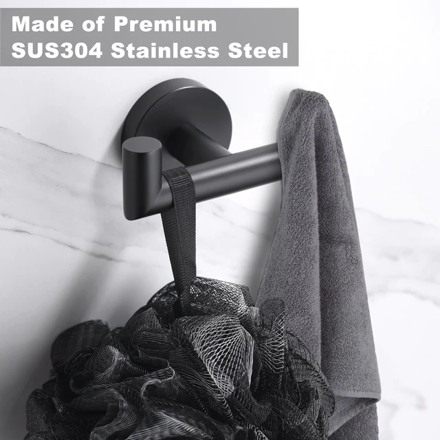 Alt view image 4 of 6 - Towel Hooks for Bathrooms,Towel Hook for Kitchen Bathroom,SUS304 Stainless Steel Coat Hook,Heavy Duty Double Holder Robe Hooks for Hanging Towels,Coats,Sponges,Clothes,Wall Mount,Matte Black,4Pack