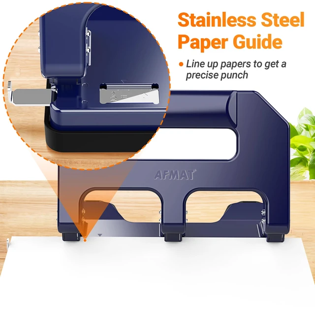 Alt view image 5 of 7 - Heavy Duty 3 Hole Punch, 3 Hole Puncher for Binder, 40-Sheet Three Hole Punch w/ 10000+ Uses, Metal Hole Puncher 3 Ring, 50% Reduced Effort, 9/32inch Hole, Bulit-in S.S. Paper Guide HPX1 (Blue)