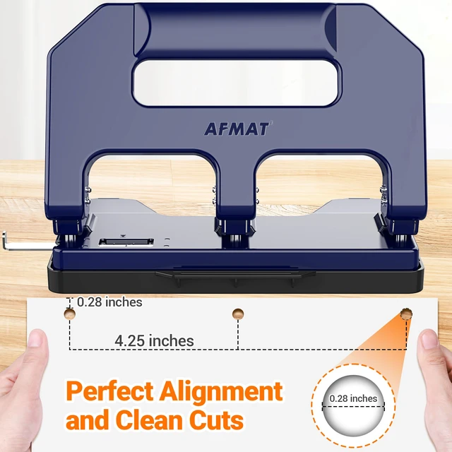 Alt view image 6 of 7 - Heavy Duty 3 Hole Punch, 3 Hole Puncher for Binder, 40-Sheet Three Hole Punch w/ 10000+ Uses, Metal Hole Puncher 3 Ring, 50% Reduced Effort, 9/32inch Hole, Bulit-in S.S. Paper Guide HPX1 (Blue)