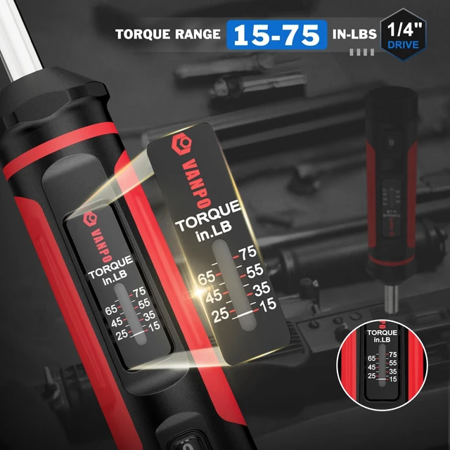 Alt view image 3 of 7 - Torque Screwdriver 15-75 in-lb, 1/4" Drive Precision Driver Set Inch Pounds Torque Wrench, 40 S2 Steel Bits for Gunsmithing, Bike Repair, Scope Mounting, Maintenance, DIY