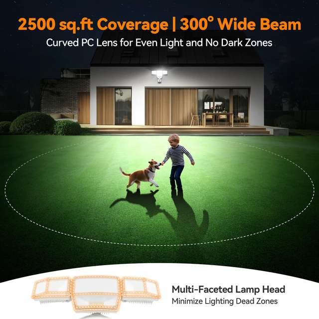 Alt view image 3 of 7 - 85W 10000LM Motion Sensor Outdoor Lights, 4-Head Super Bright LED Security Light, 5000K Daylight, IP65 Waterproof Hardwired Motion Detector Flood Lights Outdoor for Garage, Yard (White)