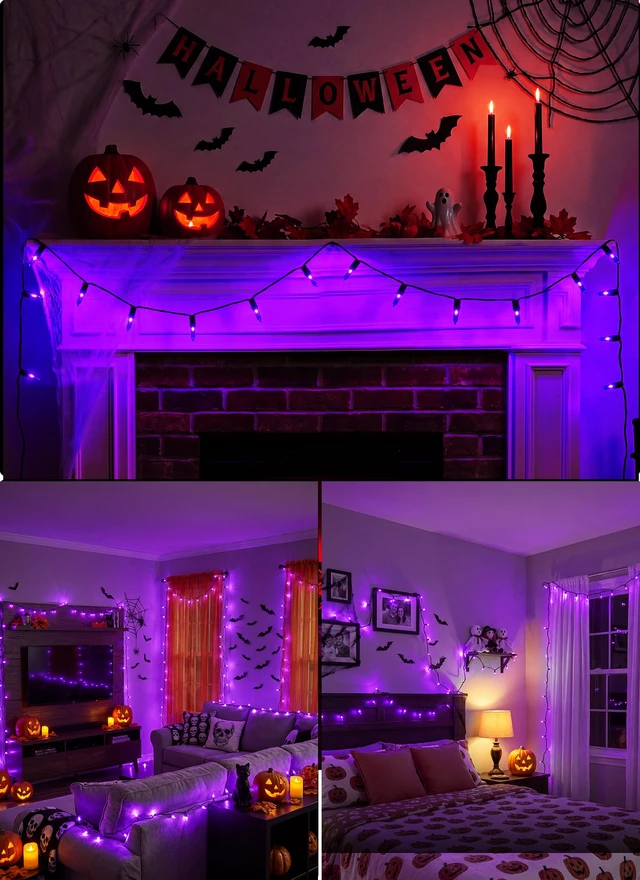 Alt view image 4 of 7 - 2 Pack Purple Halloween Mini Lights, 10 Feet 50 Count Mini String Lights