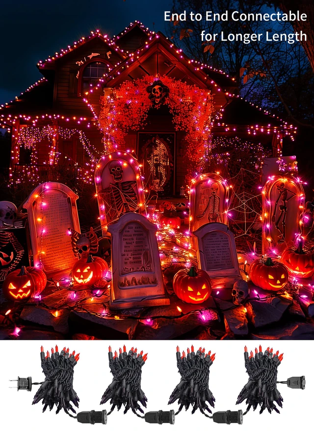 Alt view image 3 of 7 - 2 Pack Orange & Purple Halloween Mini Lights, 10 Ft 50 Count String Lights