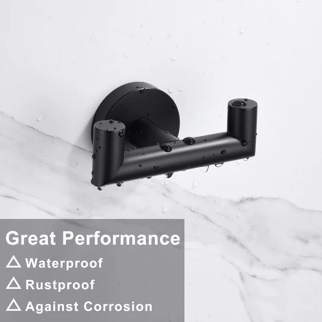 Alt view image 5 of 6 - Towel Hooks for Bathrooms,Towel Hook for Kitchen Bathroom,SUS304 Stainless Steel Coat Hook,Heavy Duty Double Holder Robe Hooks for Hanging Towels,Coats,Sponges,Clothes,Wall Mount,Matte Black,4Pack