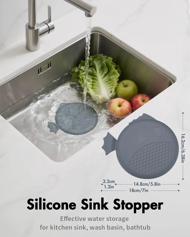 Alt view image 5 of 7 - Reversible Sink Drain Strainer & Kitchen Sink Stopper Set, Anti-Clog Fast Drainage, Easy Flip Cleaning, 2-in-1 Stopper Design, Leak-Resistant Seal, Anti-Slip, Fish Shape Design, Universal Fit