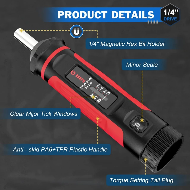 Alt view image 6 of 7 - Torque Screwdriver 15-75 in-lb, 1/4" Drive Precision Driver Set Inch Pounds Torque Wrench, 40 S2 Steel Bits for Gunsmithing, Bike Repair, Scope Mounting, Maintenance, DIY