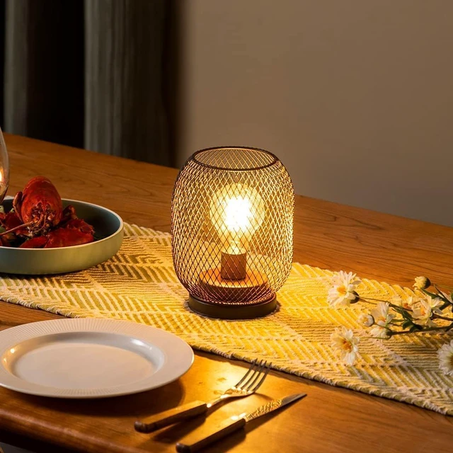 Alt view image 5 of 7 - Set of 2 Battery Operated Lamp LED Table Lantern, Brown Metal Cage Cordless Lamps with LED BulbVintage Decorative Outdoor Lantern for Weddings, Parties, Patio, Events for Indoors Shelf Decor