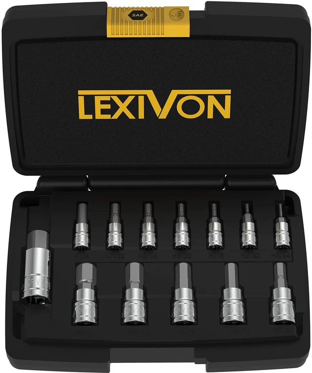 Main image of HEX Bit Socket Set, Premium S2 Alloy Steel | 13-Piece SAE 5/64" - 9/16" Set | Enhanced Storage Case (LX-142)