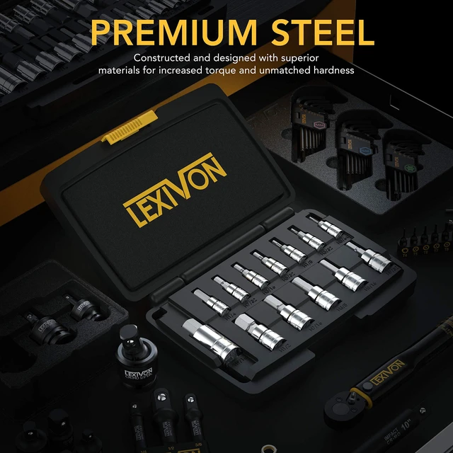 Alt view image 2 of 7 - HEX Bit Socket Set, Premium S2 Alloy Steel | 13-Piece SAE 5/64" - 9/16" Set | Enhanced Storage Case (LX-142)