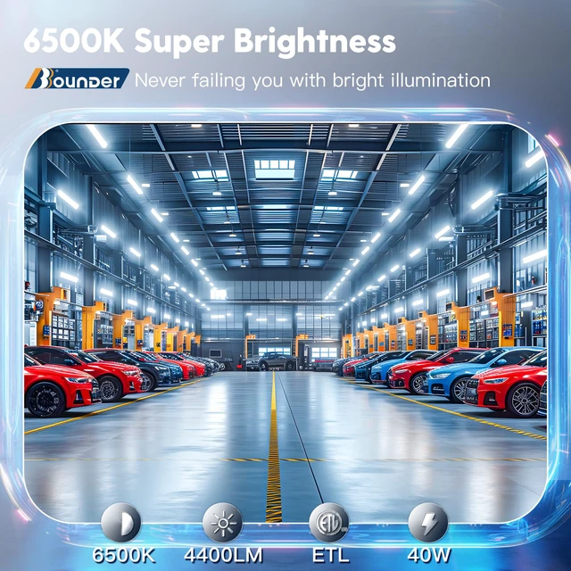 Alt view image 2 of 7 - 4Pack 4FT LED Shop Light, Reflector, 6500K Linkable, 40W=250W ETL 4400LM, Surface or Hanging Mount, 48 Inch Utility Super Bright Shop Lights for Garage Workshop Car Detailing & DIYers, Black