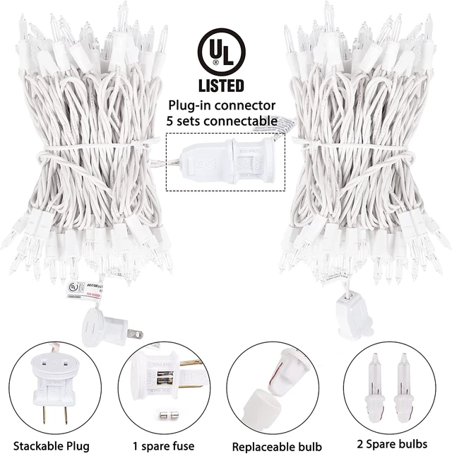 Alt view image 3 of 7 - 2 Pack 50 Count 10FT Christmas String Lights Clear Warm White Mini Lights Plug Powered Waterproof for Indoor and Outdoor Use, for Christmas Tree Party, Wedding Holiday Patio Xmas Decorations